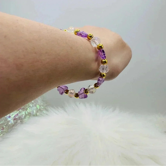 Purple Butterfly Charm Beaded Bracelet - Picture 5 of 7